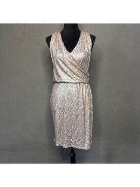 One by Eight Gold Sequin Cocktail Party Dress Sleeveless V Neck Size 6